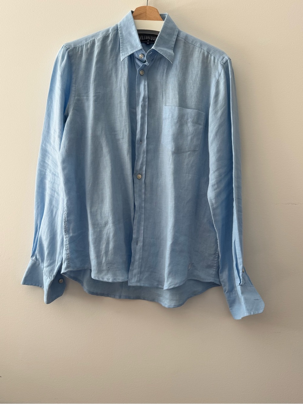 Vilebrequin Men’s 100% Linen Button-Up Shirt Sky Blue Size Small